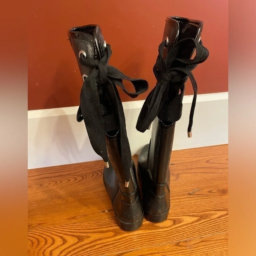Authentic Coach Gray/Black Signature Outline “Tristee” Rain Boots